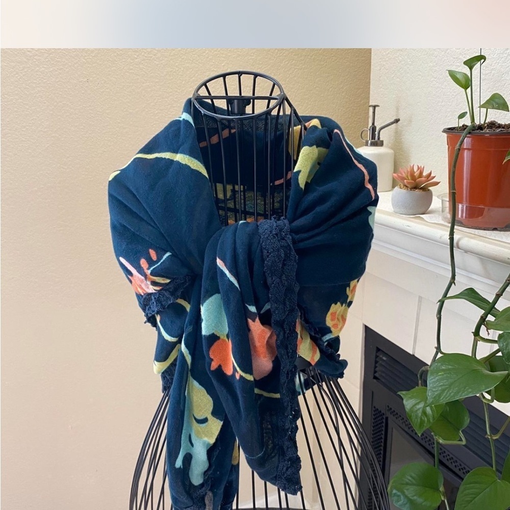 Fossil Black Floral Scarf, Pareo, Coverup Swim